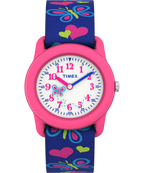 TIMEX TIME MACHINES® 29mm Butterflies and Hearts Blue Elastic Fabric Kids Watch