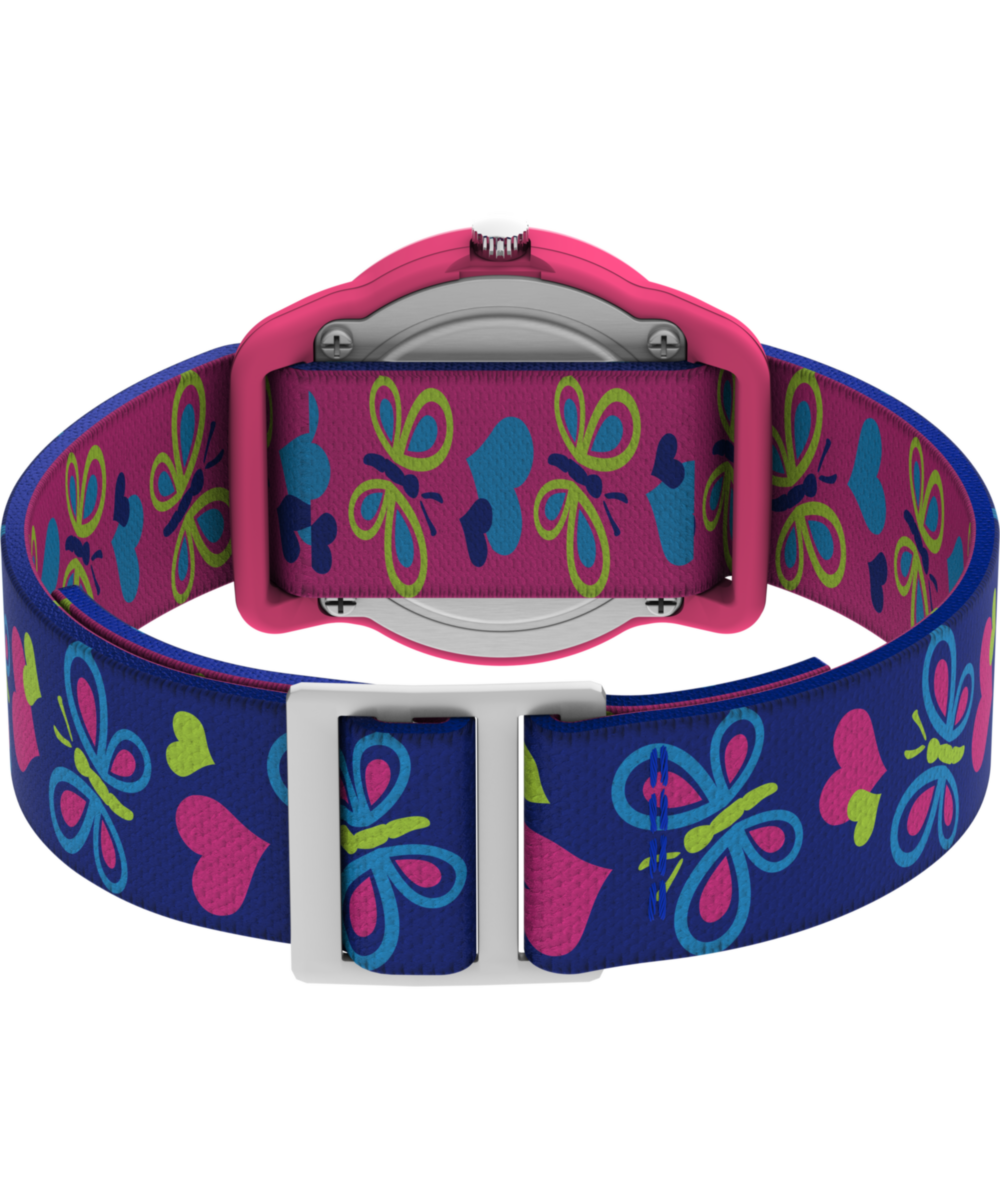 TIMEX TIME MACHINES® 29mm Butterflies and Hearts Blue Elastic Fabric Kids Watch