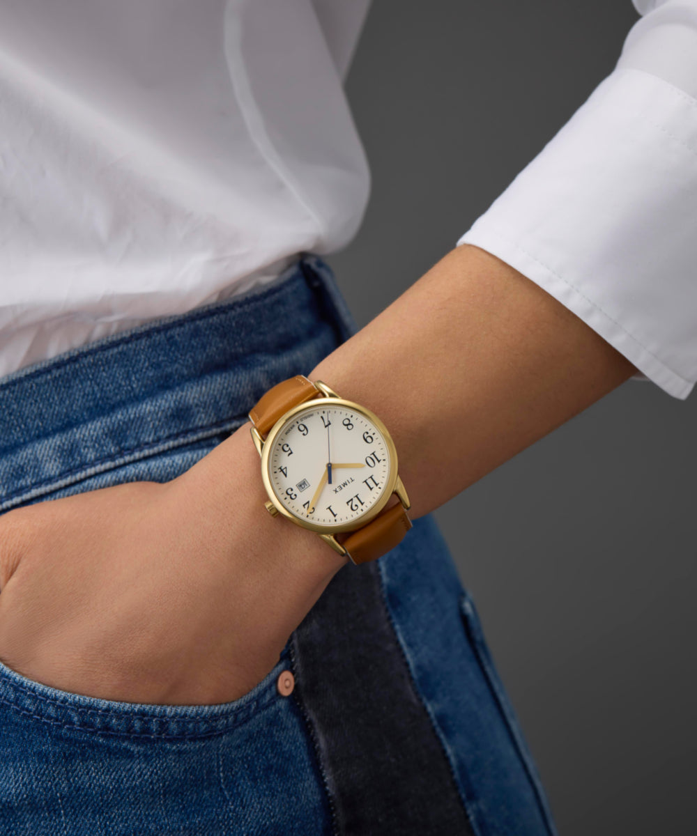 Easy Reader® Color Pop 38mm Leather Strap Watch