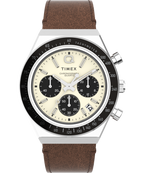 Q Timex Chronograph 40mm Leather Strap Watch