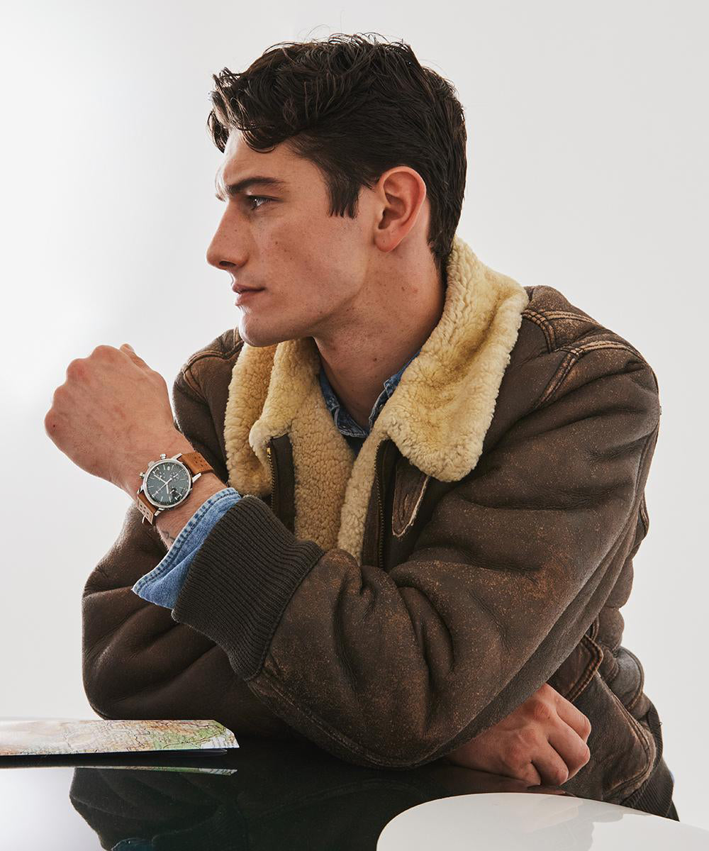 Marlin® Chronograph Tachymeter 40mm Leather Strap Watch