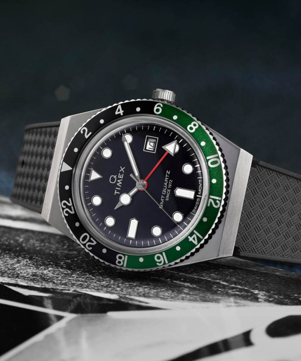 Q Timex® GMT 38mm Synthetic Rubber Strap Watch