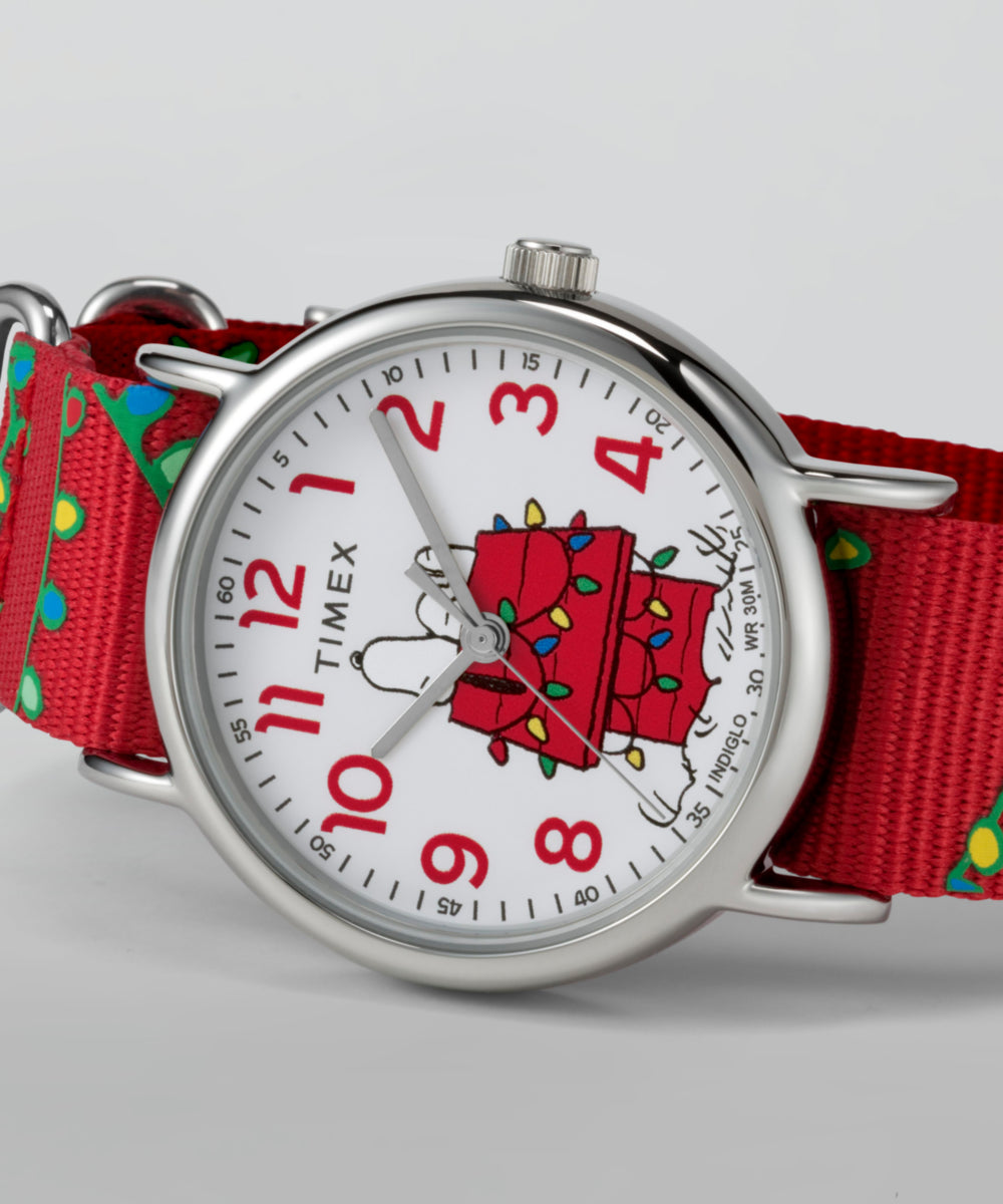 Timex x Peanuts Weekender Holiday 38mm Fabric Strap Watch