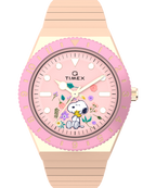 Timex x Peanuts® Q Timex® In Bloom 36mm Stainless Steel Expansion Band Watch
