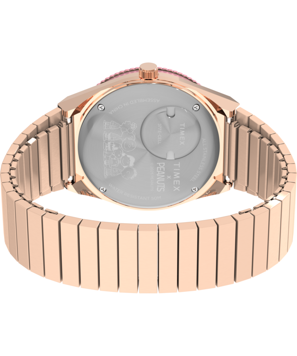 Timex x Peanuts® Q Timex® In Bloom 36mm Stainless Steel Expansion Band Watch