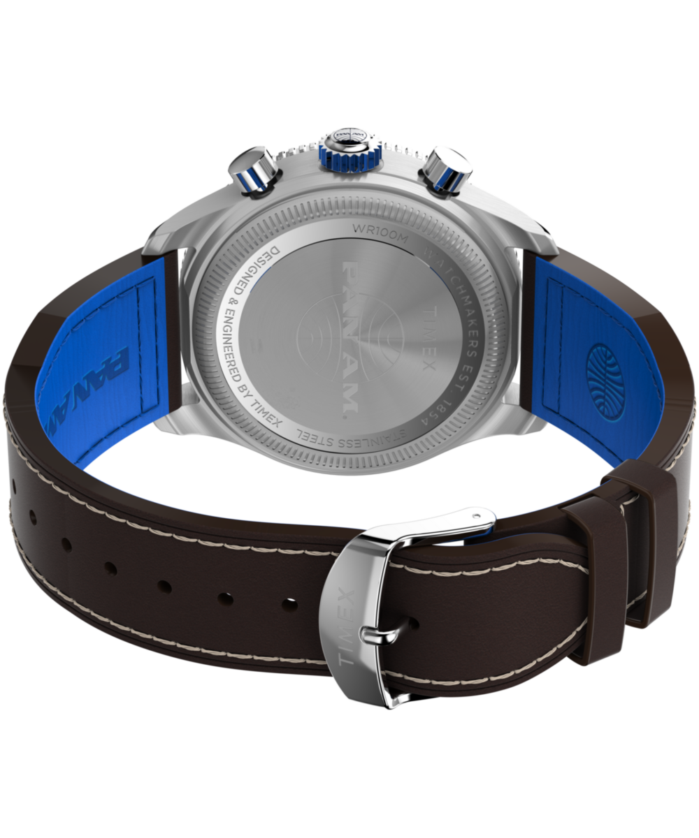 Timex Fly-Back Chronograph x Pan Am® 43mm Leather Strap Watch 