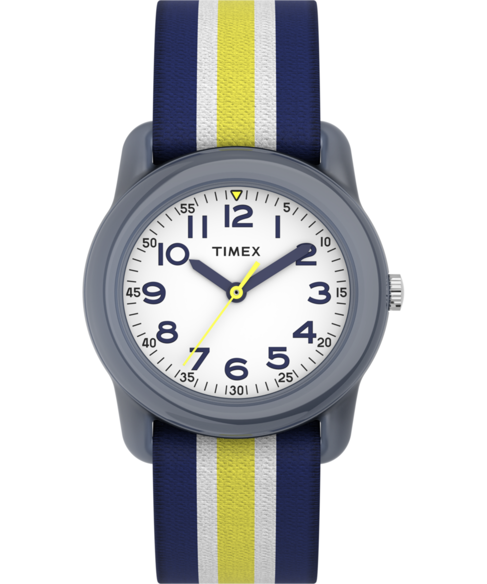 TIMEX TIME MACHINES® 29mm Blue/Yellow Stripe Elastic Fabric Kids Watch