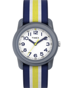 TIMEX TIME MACHINES® 29mm Blue/Yellow Stripe Elastic Fabric Kids Watch